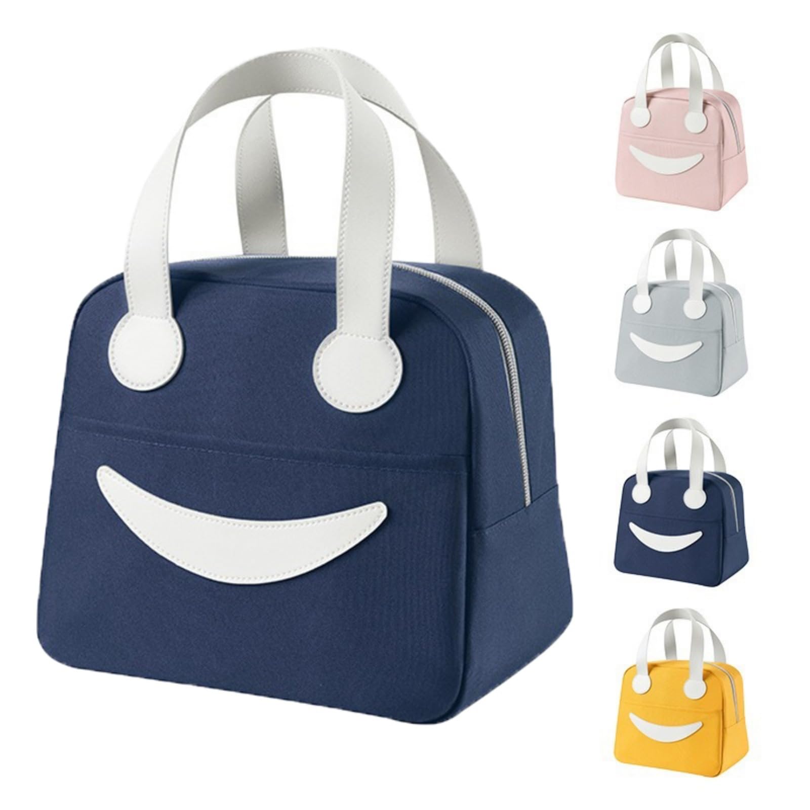 JINFANRUI Cute Smiley Face Reusable Lunch Bag, Large Pink Insulated Lunch Tote Bags for Work, Picnic or Travel