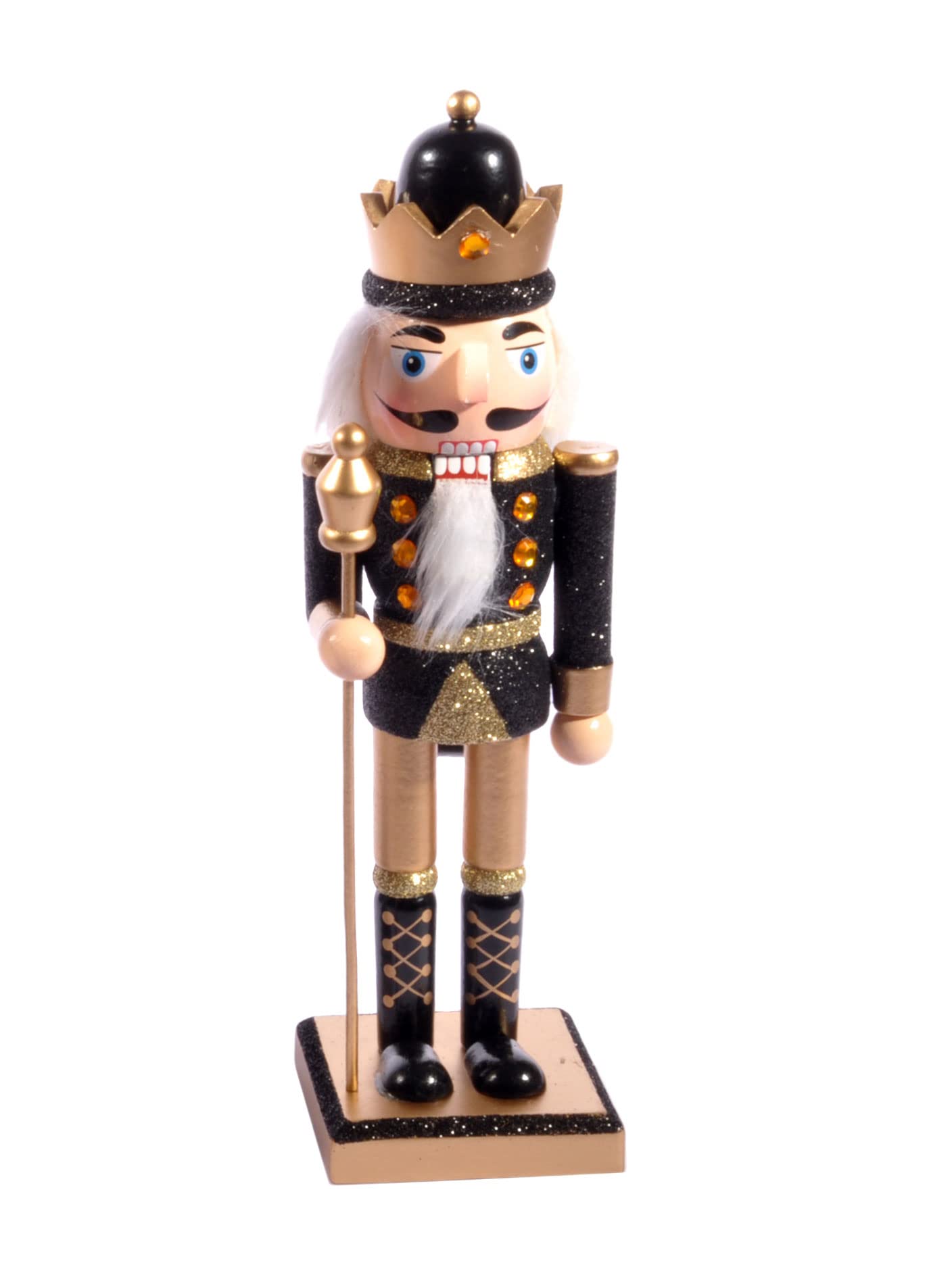 Ciao Christmas Nutcracker Toy Soldier King with scepter (24cm) wooden glittery decoration, black/gold