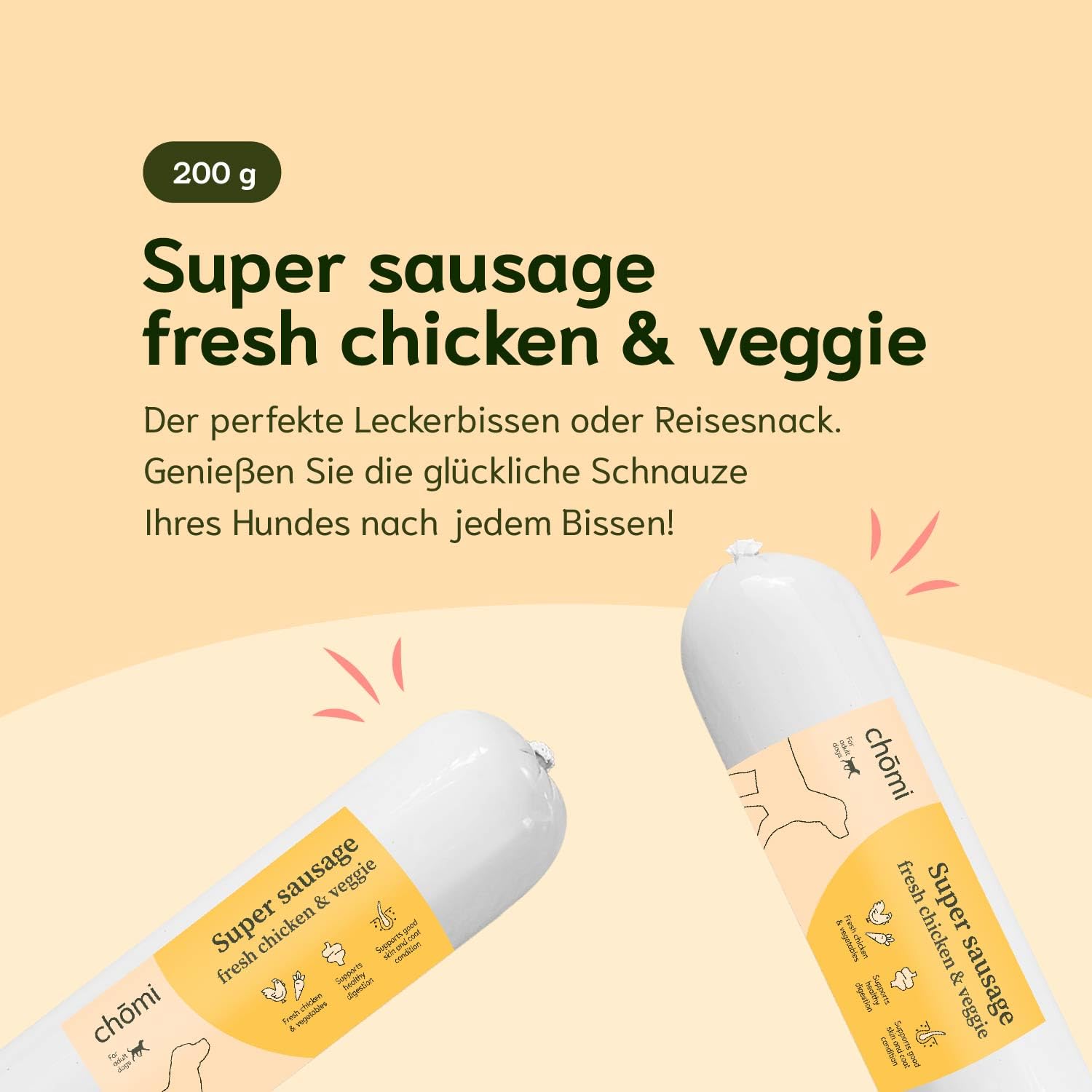 Chōmi Dog Super Sausage Frisches Lamm – 8 X 200g Nassfutter Für Hunde, Getreidefrei & Mit Meeresalgen
