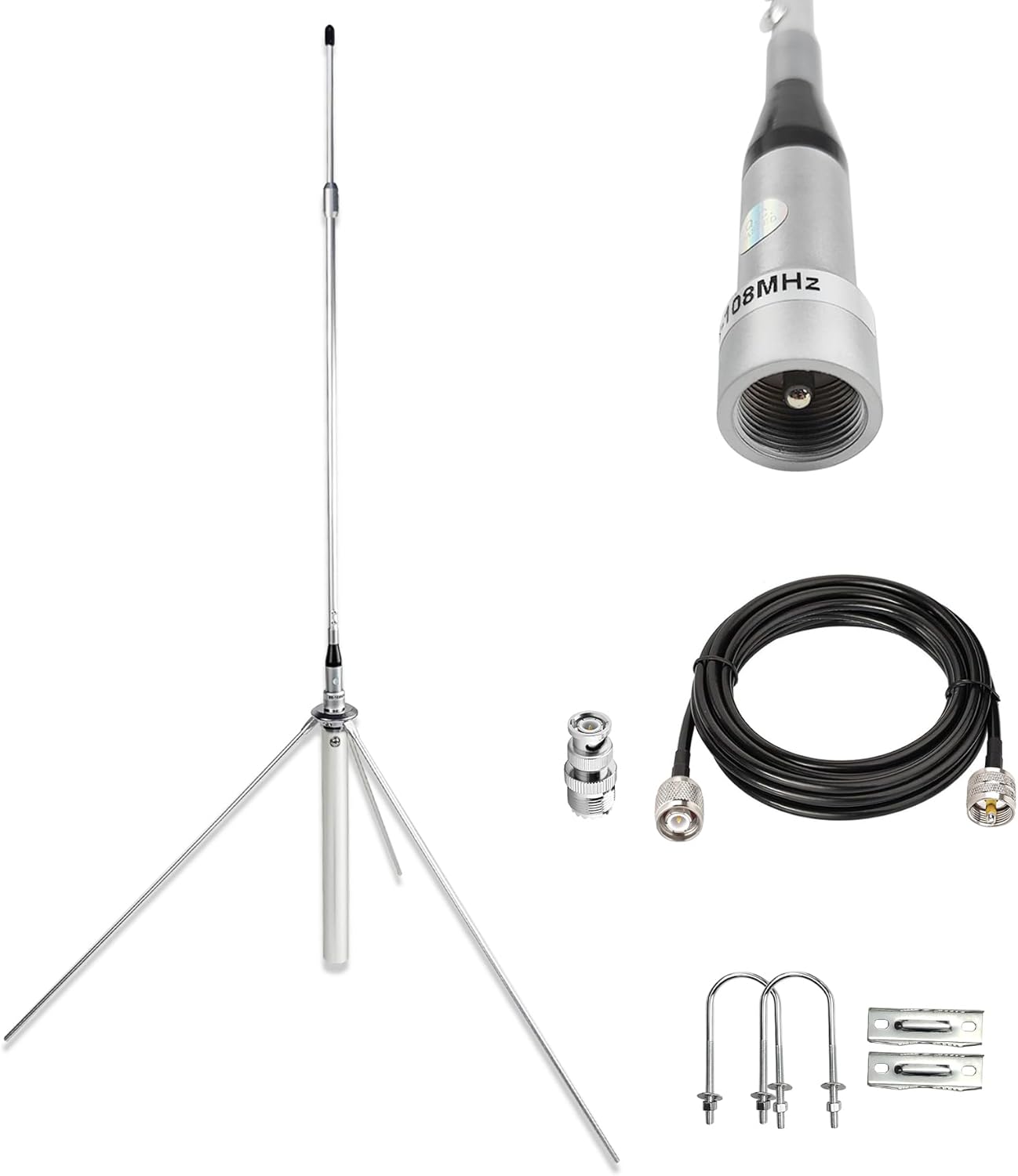 FM Broadcast Antenna 88-108MHz 1/4 Wave Omnidirectional Outdoor Antenna with 2dBi for 0.5W-50W FM Transmitter Stereo Receiver Includes 32ft Cable TNC BNC Cable