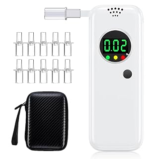Etilometro Portatile Certificato, Alcol Test con Display LCD a Colori Digitali, Etilometro per Uso Domestico e Professionale, Codice della Strada, Tester di Alcol con Bocchetti di 10 Pezzi (Bianco) - Amazon product rated Grade C