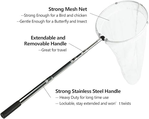 Miniatura 2 de RESTCLOUD - Red para insectos y mariposas con anillo de 12 pulgadas, profundidad de la red de 24 pulgadas, el mango se extiende a 59 pulgadas
