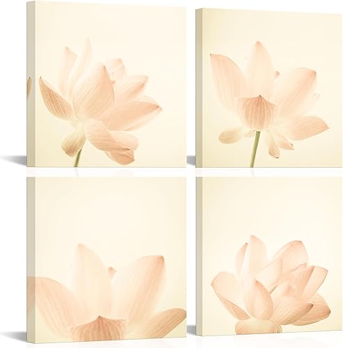 Canvbay Arte de pared de flor de loto, naturaleza rosa, floral, lienzo impreso, arte moderno, decoración de pared enmarcada para dormitorio, yoga,