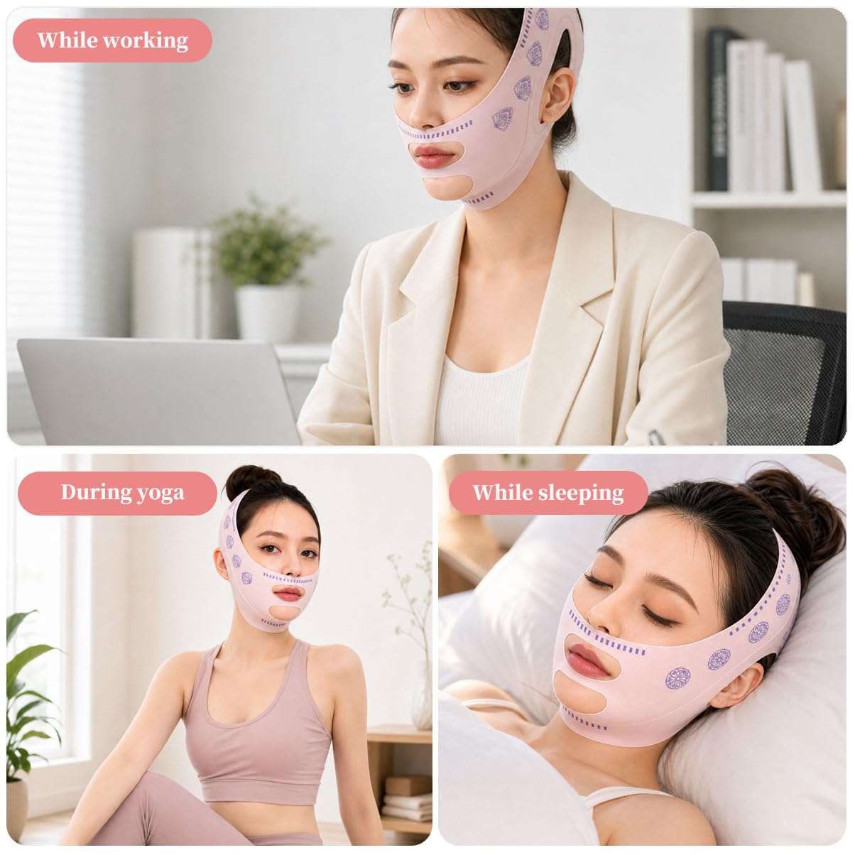 V Line Mask Facial Slimming Strap, Double Chin Reducer, Face Lifting Belt, Reusable, for Women (Pink)