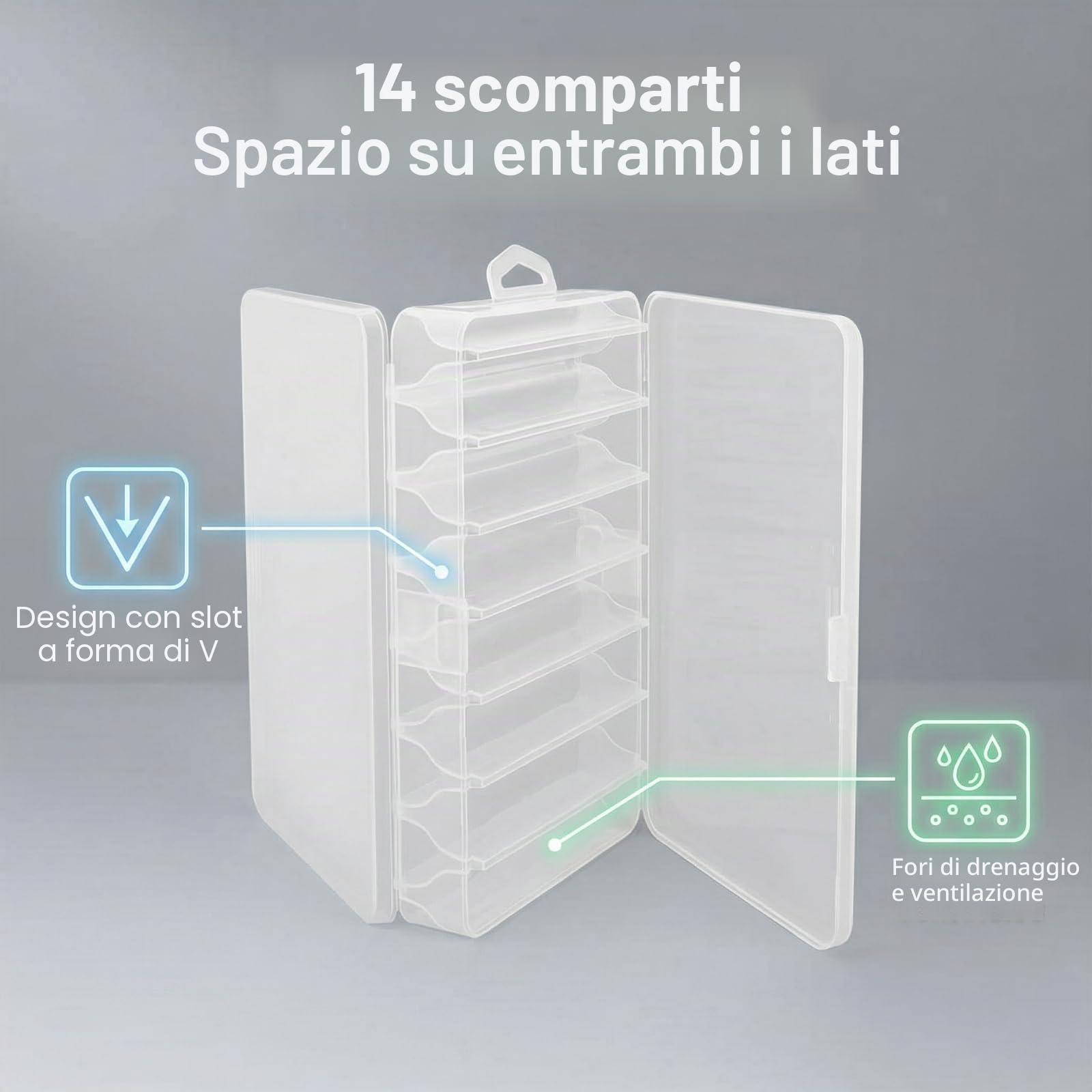 Scatola da pesca, Doppio lato 14 scomparti, Impermeabile, Compatibile con borse standard