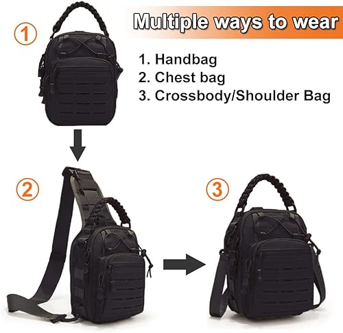 Bolso de hombro táctico para hombres bolso de mano militar EDC con sistema Molle para ciclismo senderismo camping detección de metales negro Negro -