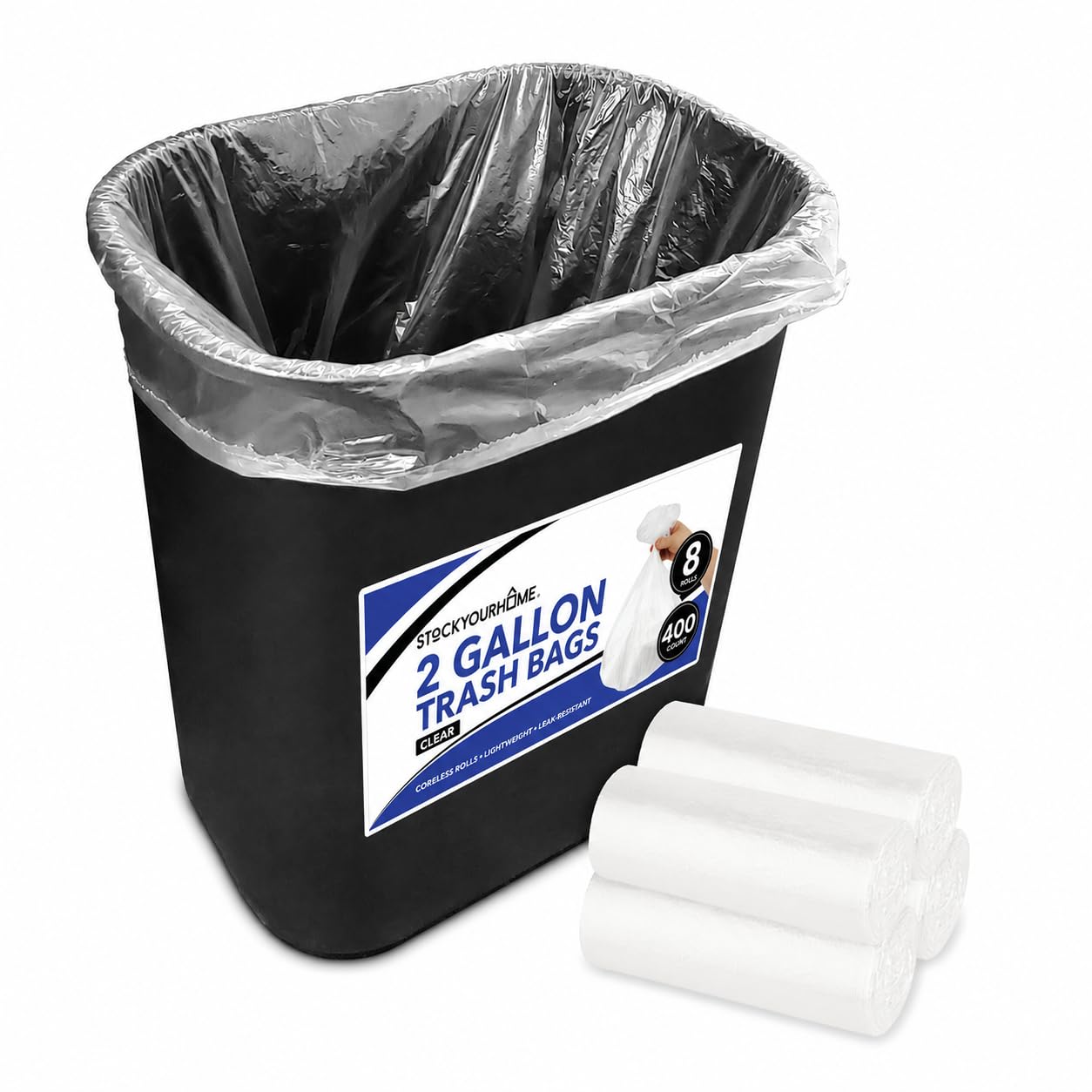 Clear 2 Gallon Trash Bag (400 Pack) Un-Scented Small Garbage Bags for Bathroom Can by Stock Your Home – 1 Count (Pack of 400), 2.0 gallons, Clear, Pack of 400, Model SYH-1851-BDL