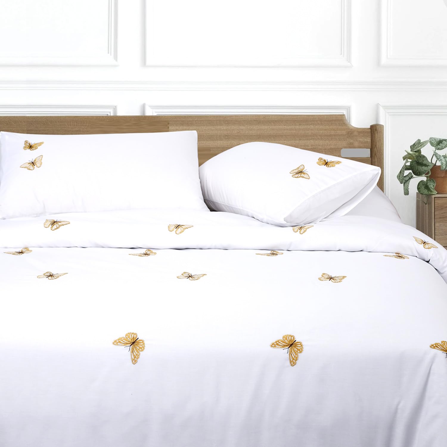 Chlophy Mustard Yellow Butterfly Duvet Cover Embroidered Double White Girls Spring Duvet Sets Luxury Elegant Pretty Kids - Image 4
