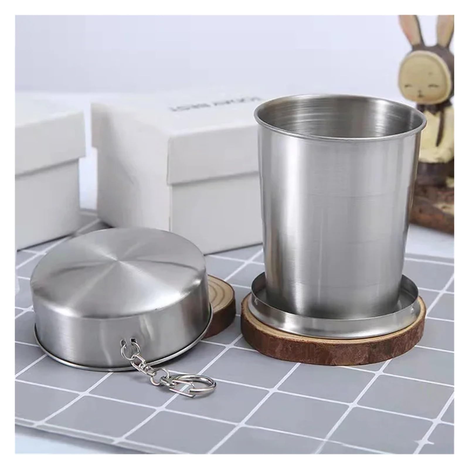 Bicchiere Acciaio Inox Pieghevole Tazza pieghevole in acciaio inossidabile | Set da bere da campeggio portatile for escursionismo all'aperto