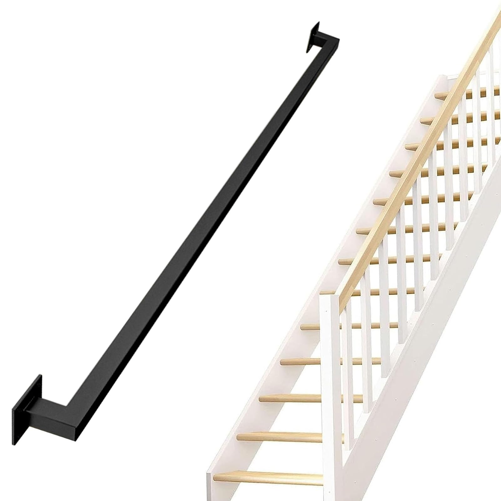 Handrail for Stairs, Non-Slip Metal Wrought Iron Handrails for Indoor Stairs Wall Mounted Home Garden Corridor Lofts Decking Railings(Black,9.2ft/280cm)