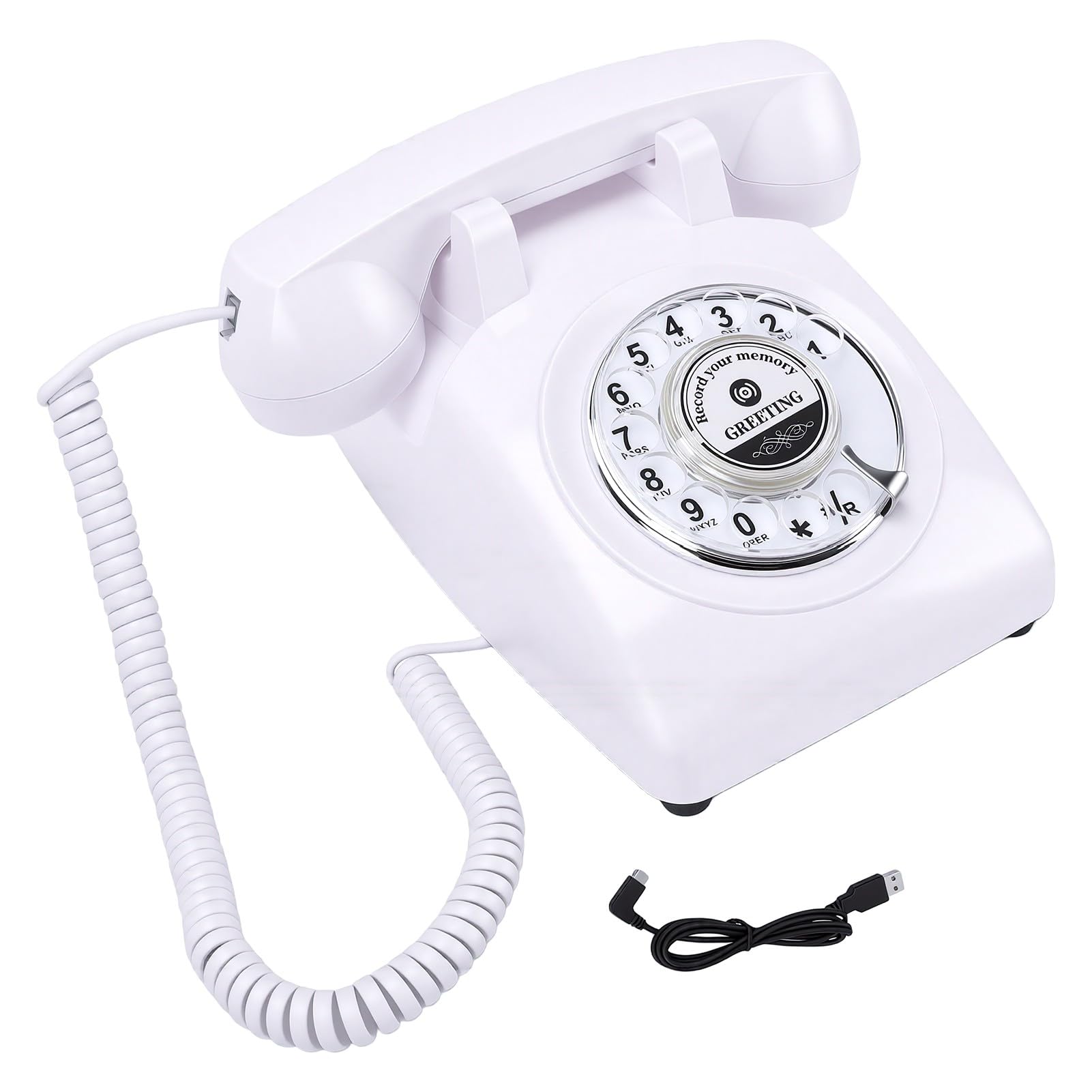 GOWENIC Telefono Vintage con Registrazione Vocale, Libro degli Ospiti con retrò per Eventi Nuziali, Memoria da 8 GB, Registrazione per 120 Ore, Telefono Regalo Facile da Usare (White)