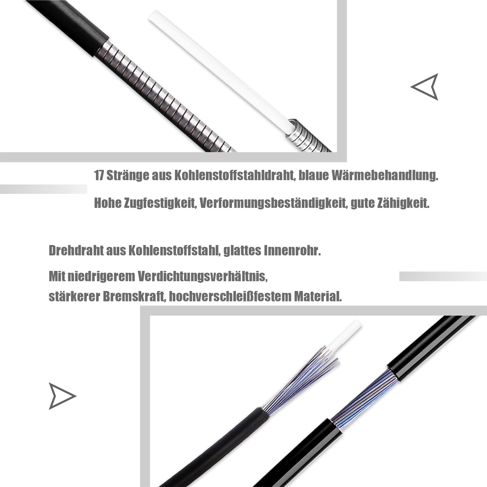 Kit De Câbles De Frein Et Dérailleur Universel 2-en-1 – Acier Galvanisé, Gaines Plastique, Pour VTT/route/pliant