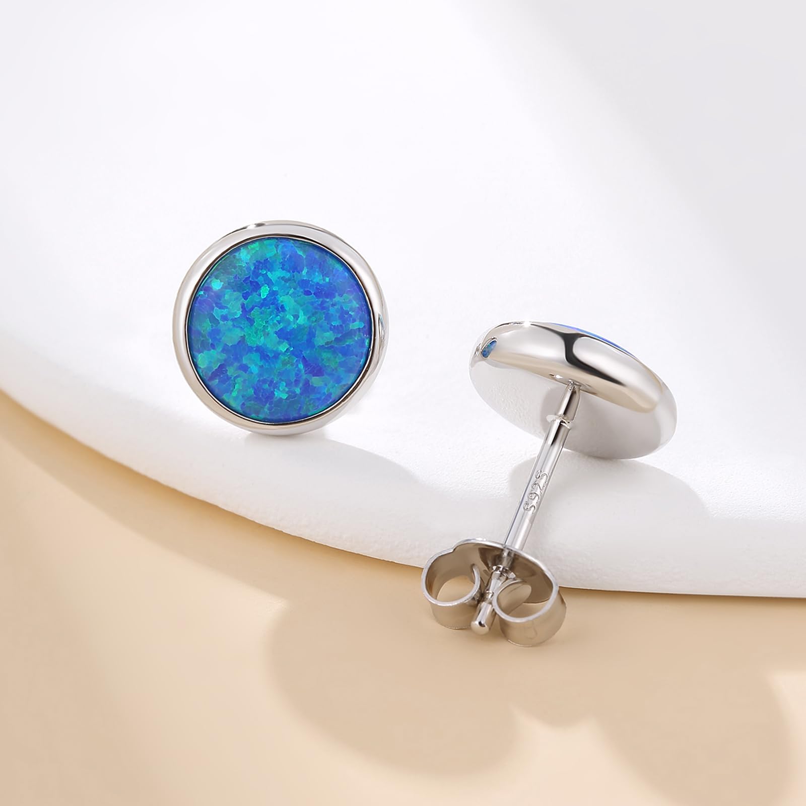 925 Sterling Silber Opal Ohrringe Mehrfarbig Runde Ovale Opal Ohrstecker Hypoallergene Schmuck Geschenke für Damen 5/6/7/8 mm