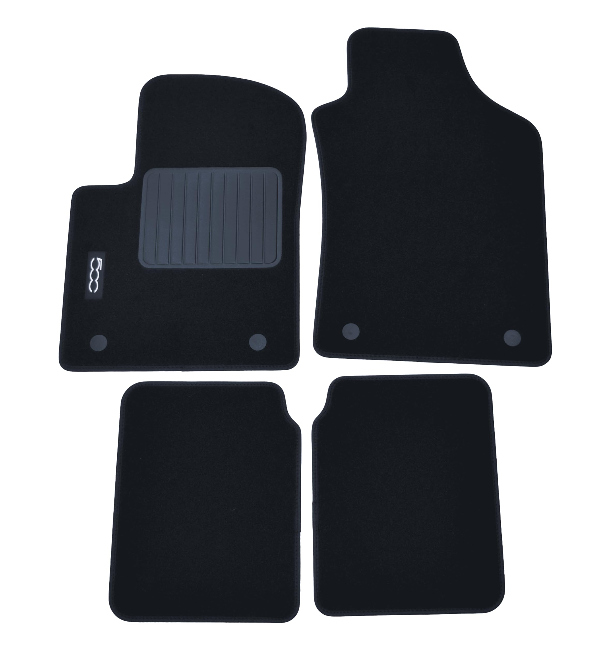 Tappetini Per Fiat 500 dal 2015, Con Logo Ricamato 2 Pin Di Sicurezza, Alta Qualità, Made In Italy.