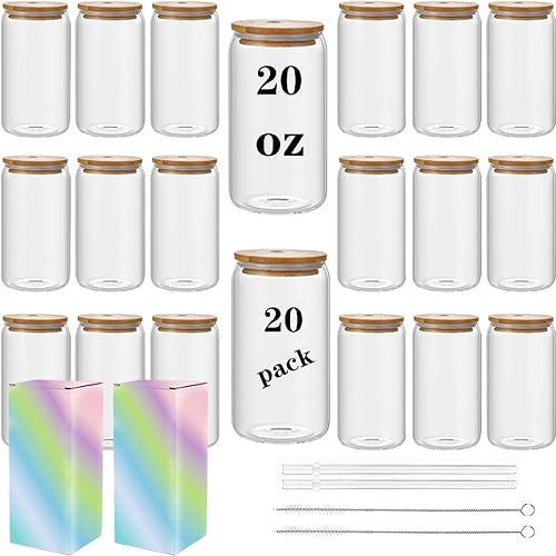 Miniatura 4 de ABBSH Espacios en blanco de vidrio de sublimación con tapa de bambú, vaso de vidrio esmerilado por sublimación de 16 onzas, vaso de lata de cerveza