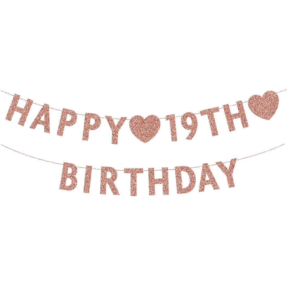 MAGJUCHE Rose Gold 19th Birthday Banner, Glitter Happy 19 Years Old Boy or Girl Party Decorations, Supplies