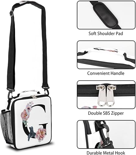 Miniatura 2 de Pardick Lonchera para niños y niñas, con aislamiento, con letra G, impermeable, con estampado floral, térmica, con correa para el hombro