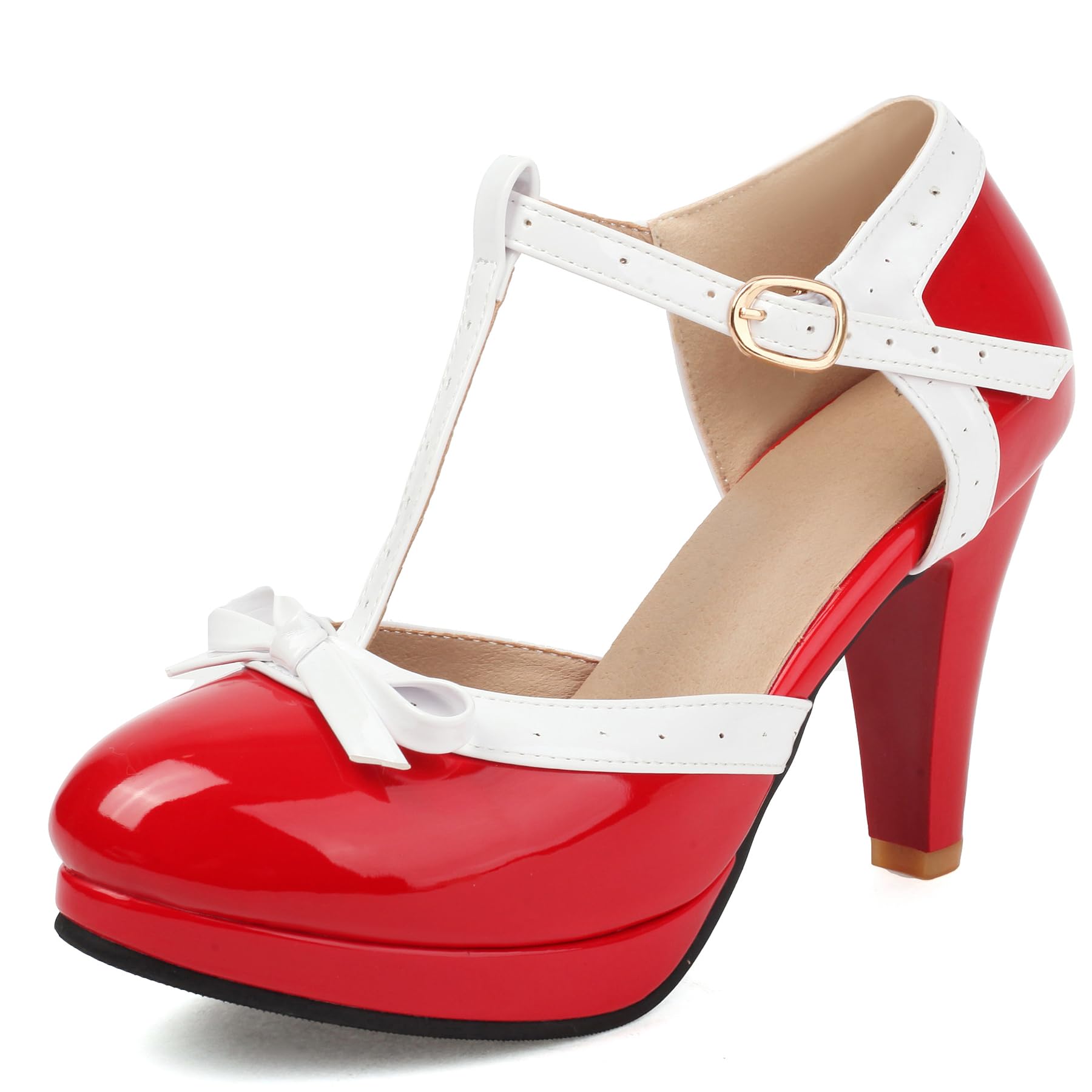 Foremodebow Mary Jane Shoes High Heels Closed Round Toe Pumps