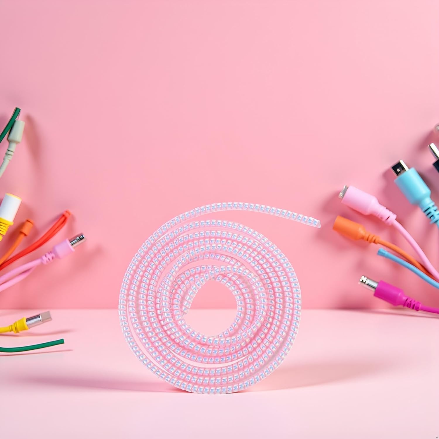 Pink Spiral Cable Protector, Headphone Data Cable Saver - Phone Charger Saver for USB Data Wire, Prevent Pets