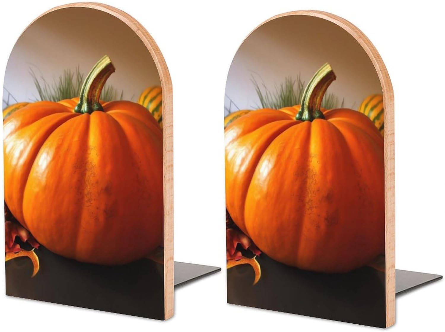 Wood Bookends Decorative Bookshelf Thanksgiving Day Pumpkin Heavy Duty Wooden Book Shelf Decorate Bookshelves Book Stopper Book Holders Desk Accessories