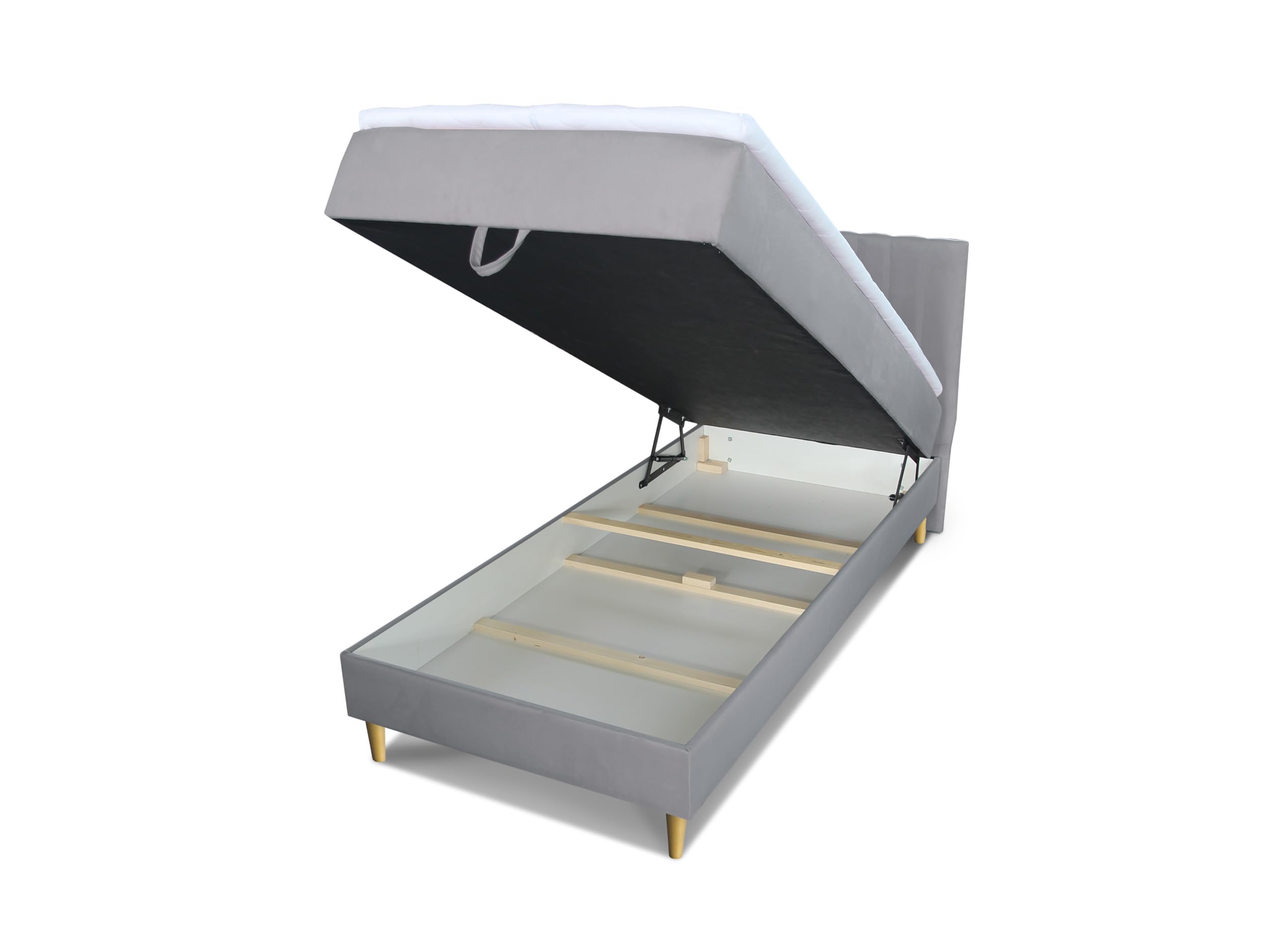 Boxspringbett Gold Mini mit Bettkasten, Bonell-Matratze und Topper - Einzelbett mit Matratzentopper, Polsterbett, Bett, Schlafzimmer, Jugendzimmer, Velours Stoff (Schwarz (Manila 18), 120 x 200 cm)