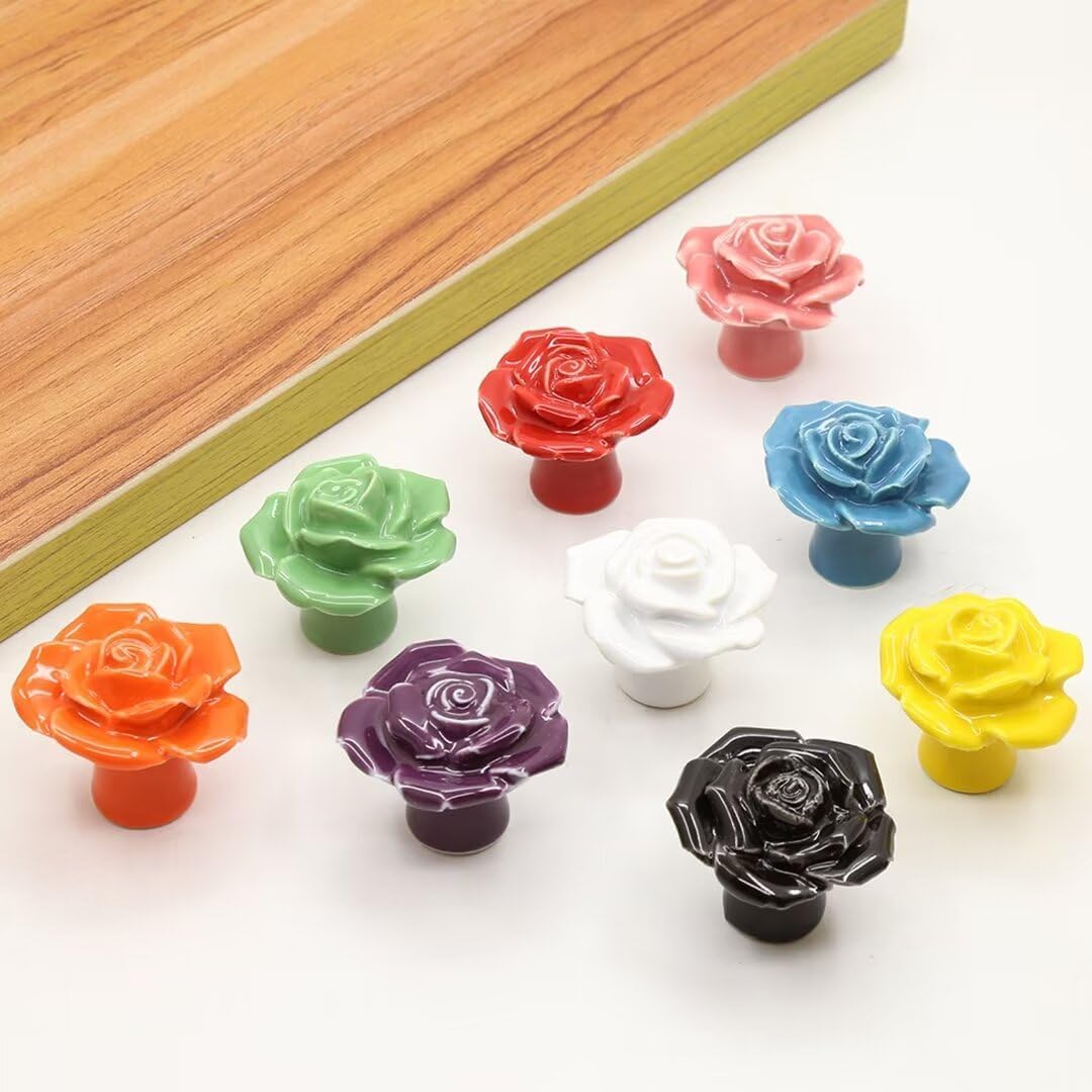 Vintage Ceramics Cabinet Handle, Ceramic Cabinet Knobs Drawer Pulls Door Knobs Handle Rose Shape Cabinet Handle for Girl's Room Home Furniture(Purple)