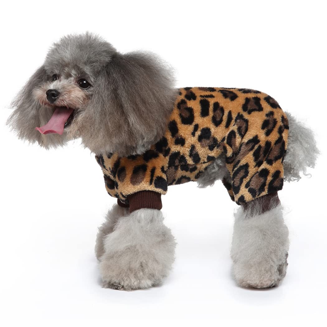 XIAOYU Winter Warm Dog Pajamas Dog Jumpsuit 4 Legs Pet Apparel Cat Onesie Pjs for Small Dog Cat Apparel Outfits Brown, M - Image 3