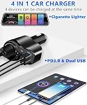 4 en 1 USB C Chargeur de voiture, 168W Multi USB Adaptateur pour allume-cigare, Splitter avec 3 USB Ports, 12V/24V Double USB Type C PD Adaptateur de Chargeur de Voiture Rapide pour iPhone 17/Air/16/15 Pro Max iPad GPS