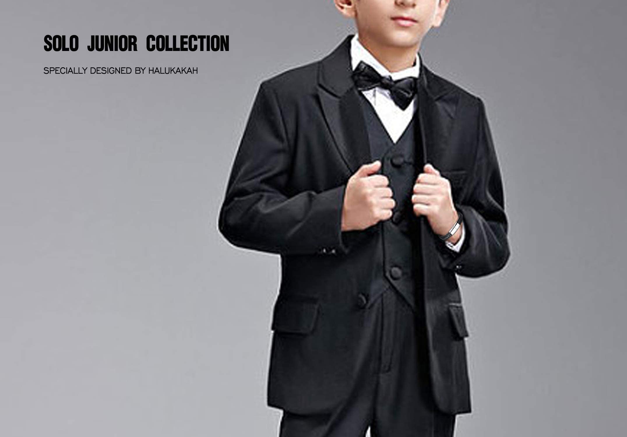 Solo Junior Pulsera de Cuero Marrón/Negro Clásico 6-15 Años Cierre Magnético Titanio Dorado/Plata/Negro 7"+0.7"(18+1.5cm) Caja de Regalo