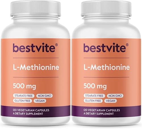 Miniatura 1 de BESTVITE L-metionina 500mg (240 cápsulas vegetarianas) (120x2) - Sin estearatos - Vegano - Sin OMG - Sin gluten