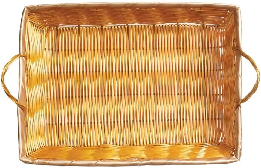 Soro Essentials- 12" Rectangular Poly Woven Baskets with Handles Natural Color Set of 2- Bread Serving Baskets Food Storage Fruit Vegetables Basket Centerpiece Display for Home Kitchen Restaurant