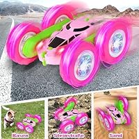 MidiVix Ferngesteuertes Auto, 2.4Ghz Doppelseitig 360° drehbarer RC Crawler mit Scheinwerfern Radlichtern, 4WD Off Road Drift RC Auto Spielzeug Geschenke für Kinder 6-12 GrünPink – Ansicht 4