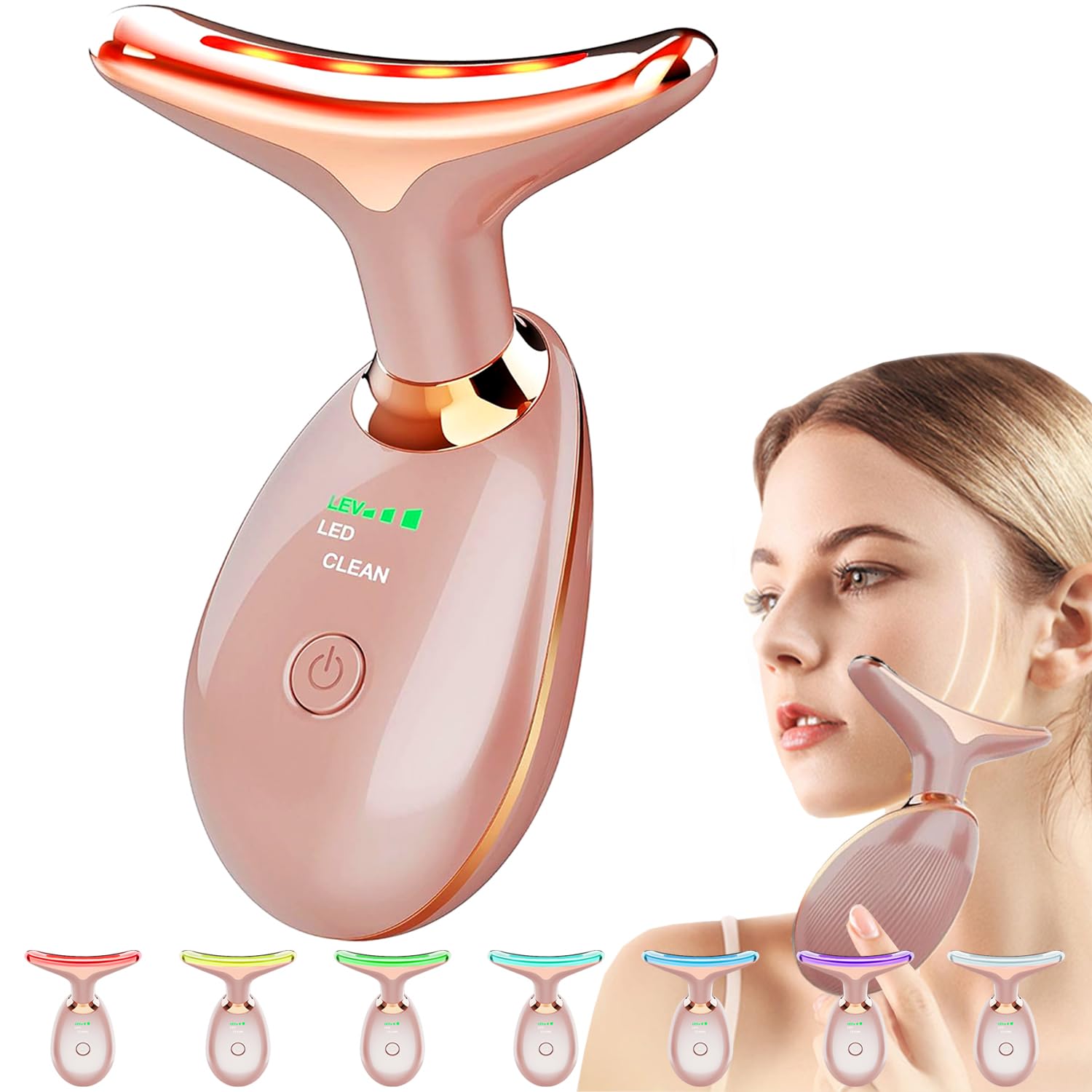 Leotop Red Light Therapy for Face Electric Massager, Rejuvenation for Face & Neck Beauty Firming Wrinkle Removal Device, EMS Anti-Wrinkle Skin Care Massage Heating Tool. (7 Light Modes-Rose Gold)