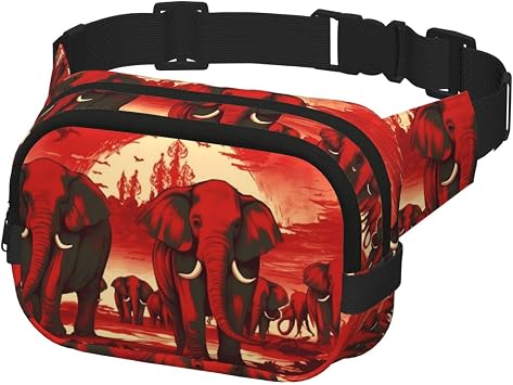 Waist Pack for Men Women Crossbody Belt Bag Elephants Red Waist Bag Travel Fanny Pack Bum Bags