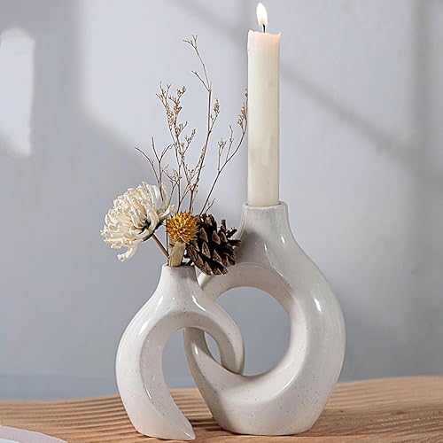 Juego de 2 candelabros de cerámica modernos para mesa de comedor, sala de estar, centro de mesa, centro de mesa, boda, decoración del hogar