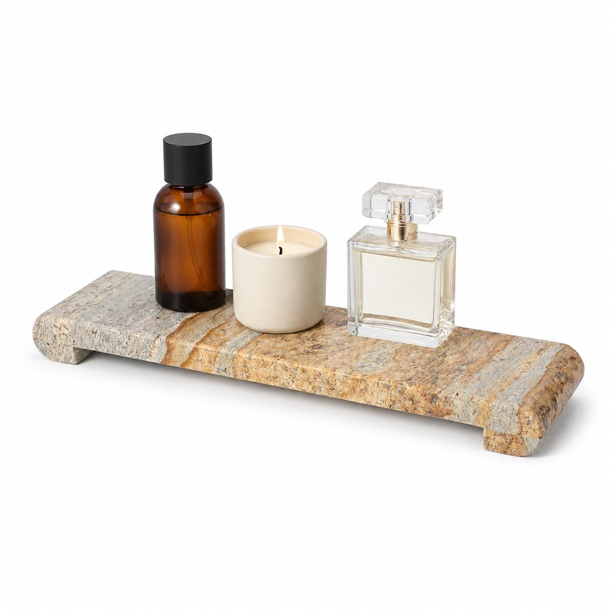 16"x4" Natural Marble Tray Pedestal Stand, Bathroom Counter Vanity Trays