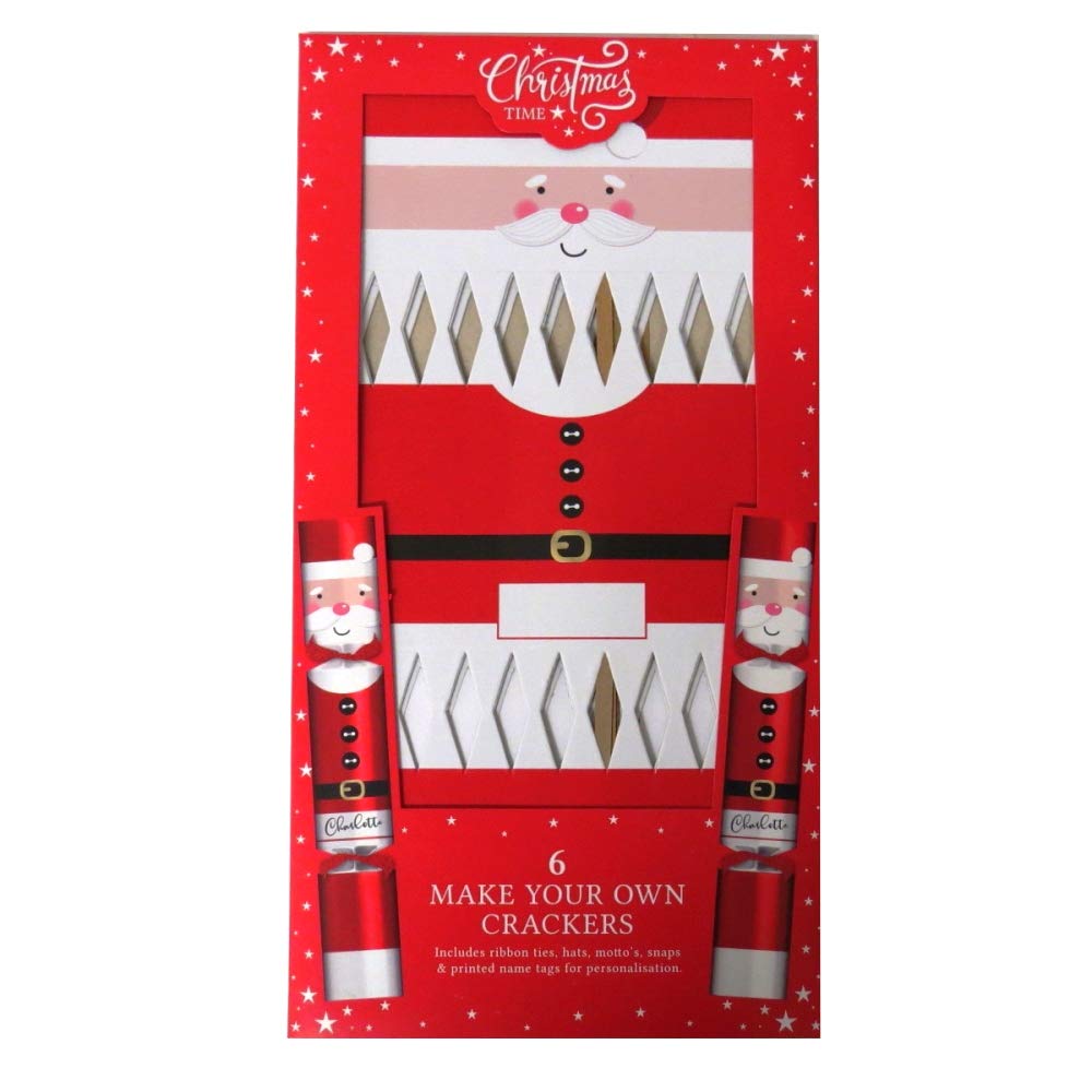 Christmas Time Multicolor Make Your Own Christmas Crackers - Santa, Pack Of 6 - With Tags, Silk Ribbon, Hats, Mottos And Snaps