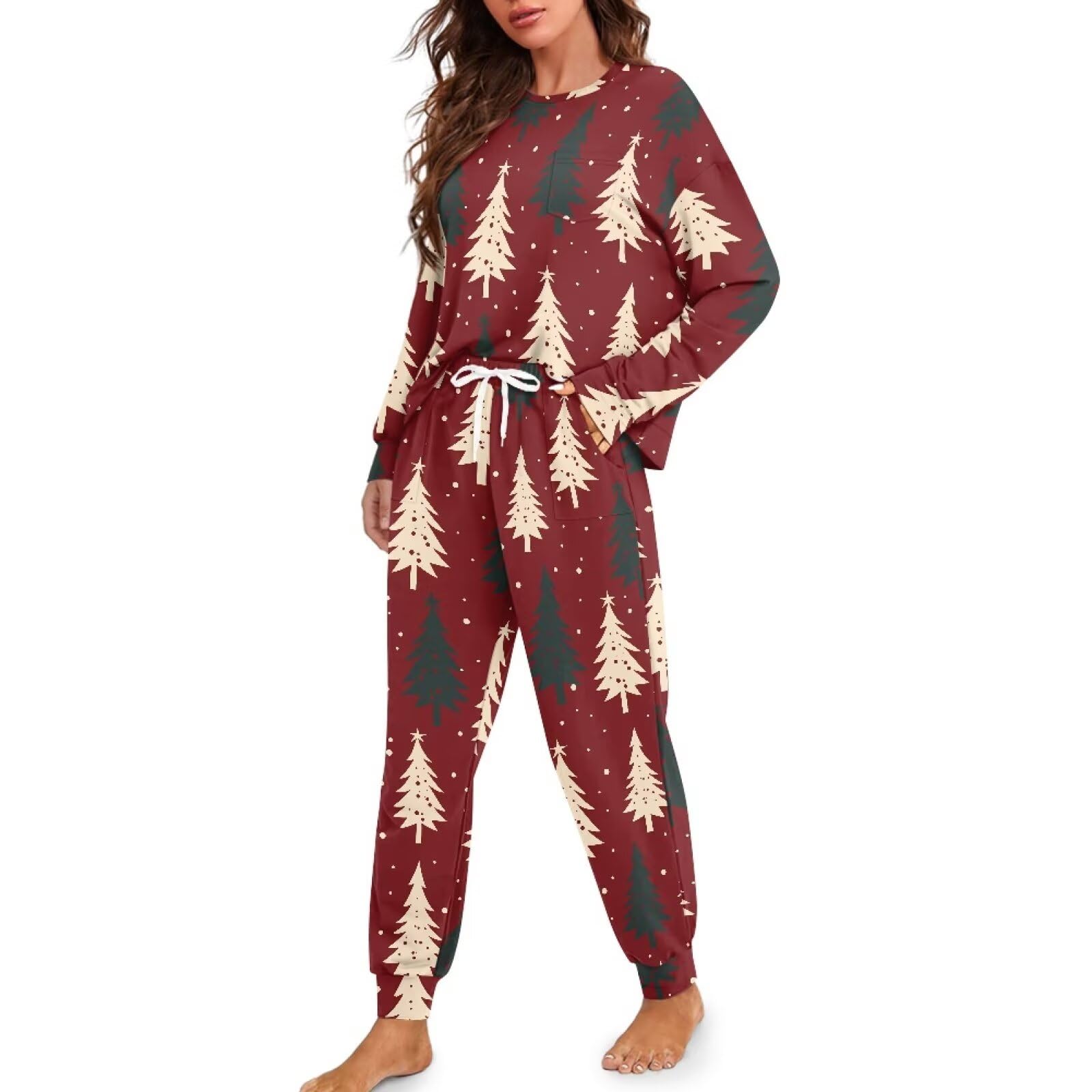 Conjunto de pijama para mujer, con cordón, camisa de manga larga y pantalones largos, suave, con bolsillos, tallas S-XXL