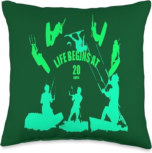 Miniatura 4 de Kiting Life Begins at Twenty Knots Kitesurfer Fun Quote 9 Throw Pillow, 18x18, Multicolor