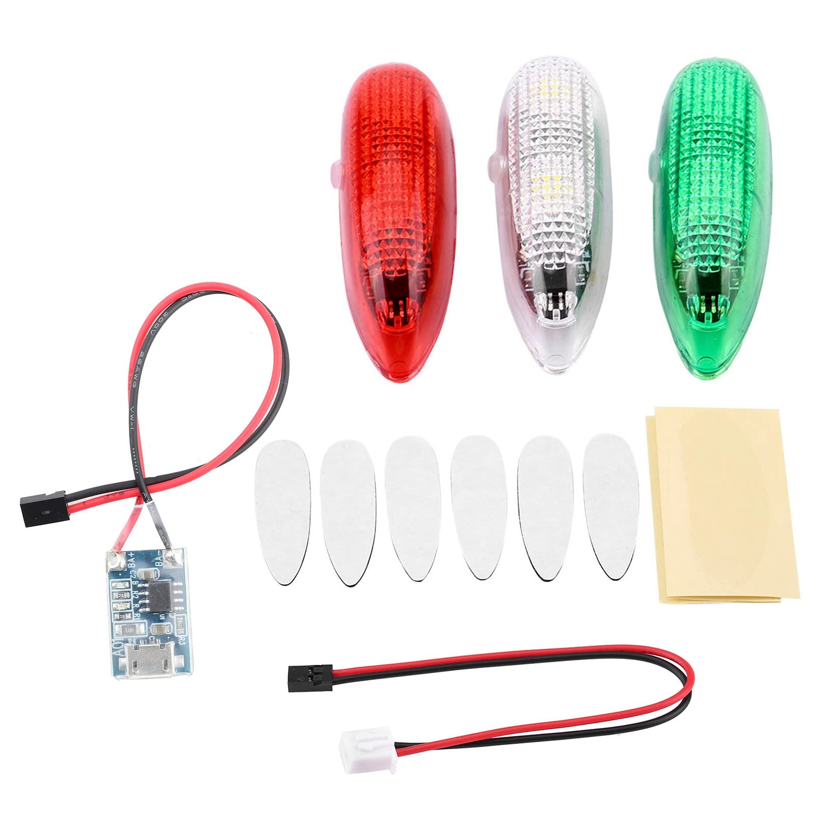 HEEPDD Kit Luci LED per Aereo RC, Luce Stroboscopica per Aereo, Plastica, 3 Pezzi, Luci Lampeggianti Ricaricabili, 3 modalità, visibilità 500 M, per RC, Drone, Elicottero, Volo Notturno