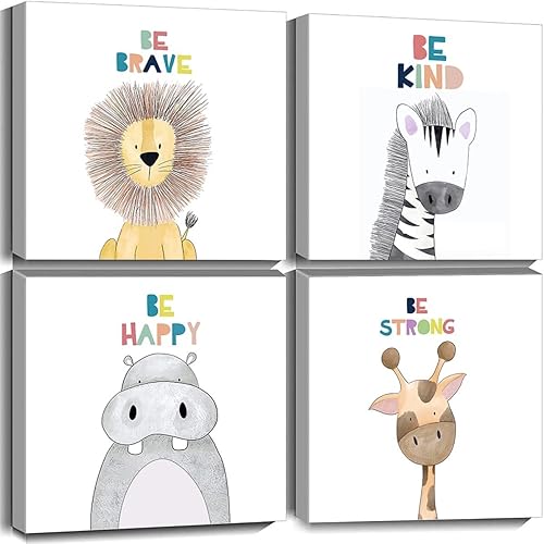 Miniatura 7 de Quzenu Decoración de pared para guardería, imágenes de animales de safari, arte de pared inspirador para niños, decoración de habitación de bebé