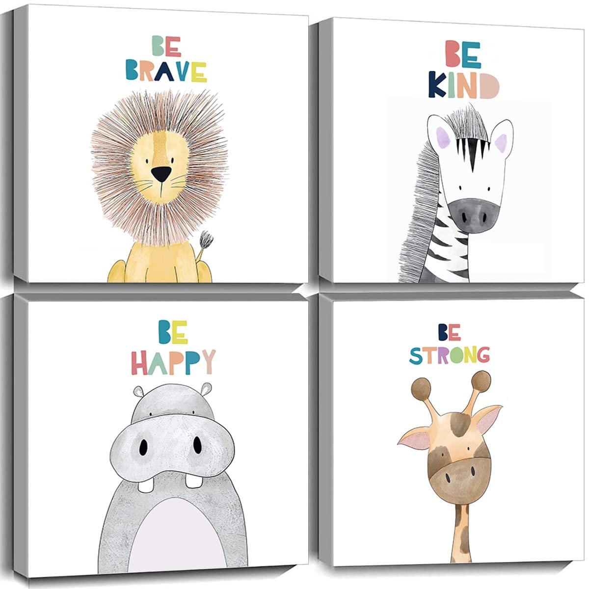 Quzenu Nursery Wall Decor Safari Animal Baby Room Decor Canvas Prints Kids Art Frame Jungle Nursery Decor Animal Pictures Wall Art Safari Nursery Decor, 12 x 12 Inch