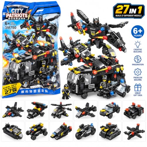 Image of 27 in 1 SWAT Robot Police Vehicle Building Blocks Construction Toy Set