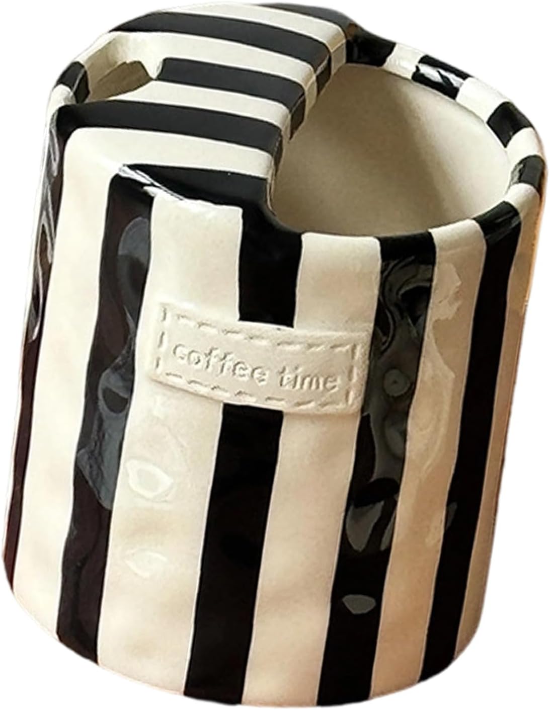 Modern Striped Ceramic Cup Nonslip with Sip Lid Daily Use