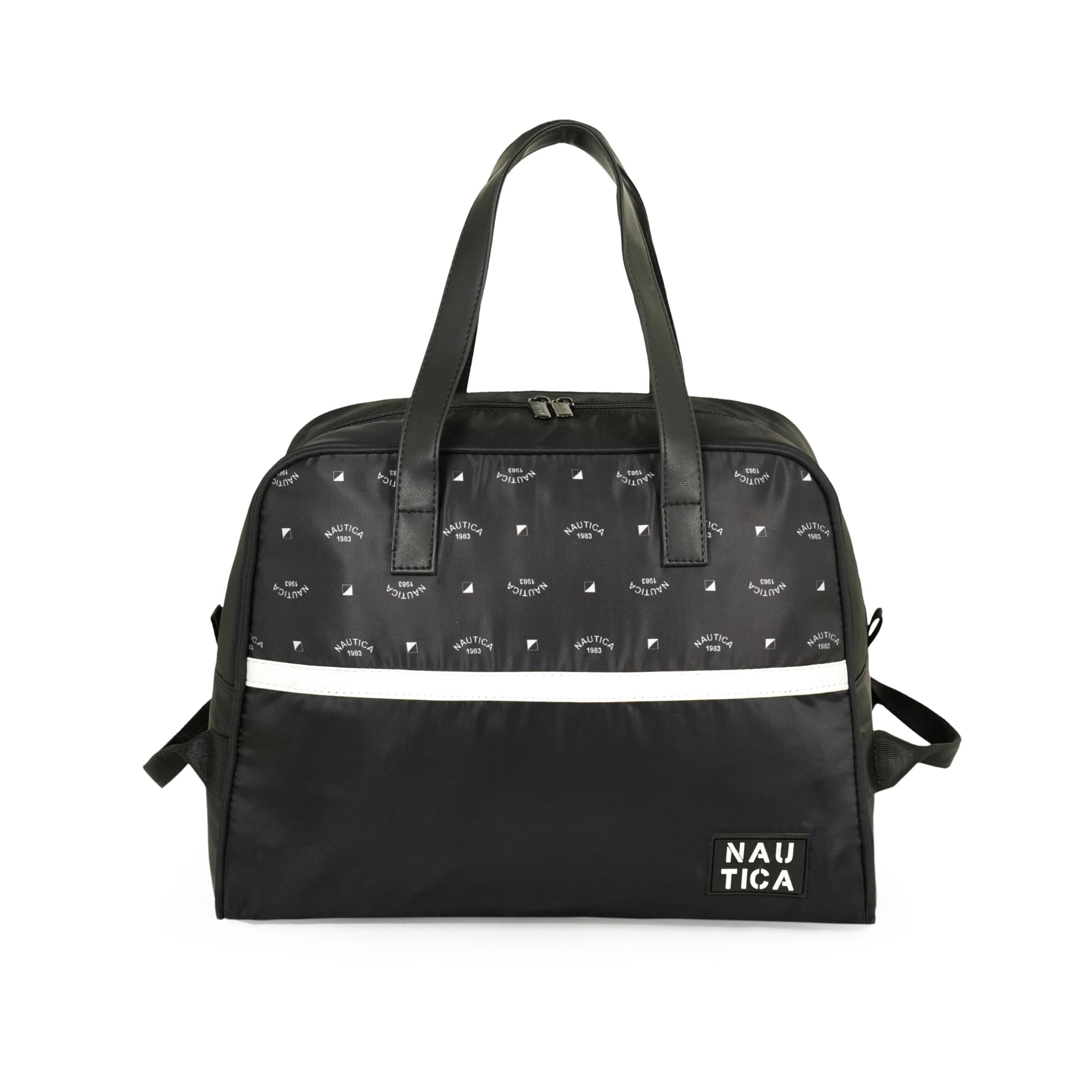 nautica Unisex 23 L Travel Duffel | Premium Polyester | Stylish Design with White PU Accent | Multi-Carry Grab Handles & Rigid Base Overnighter Duffle for Business, Gym & Weekend Trips | Black-picture-25