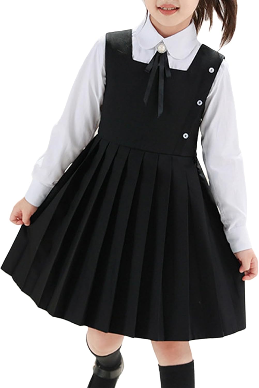 Linjinx Kids Girls' School Uniform Pleated Jumper Dress Cute Pleated Knee Length Sleeveless Preppy Jumper Dress