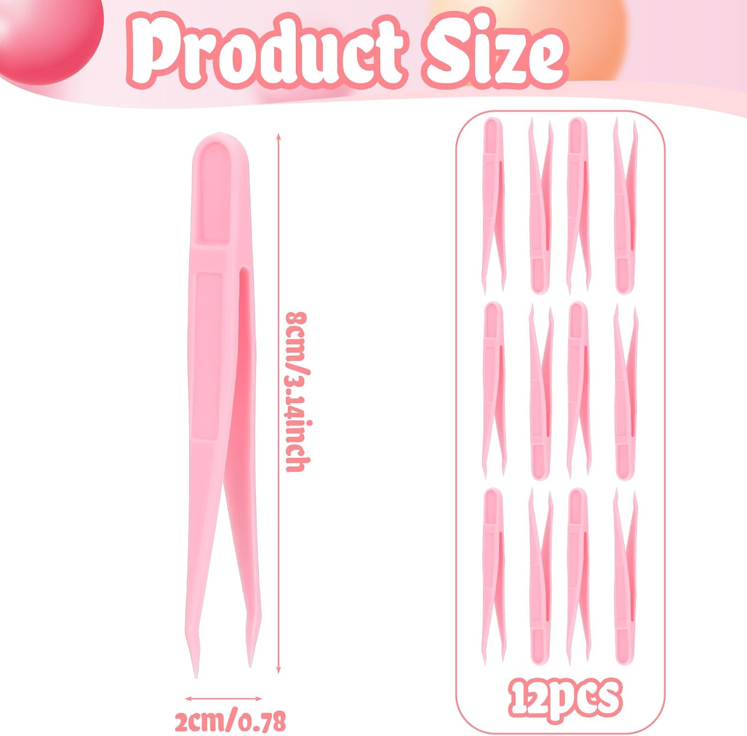 Xelsluthe 12 PCS Plastic Tweezers for Crafts, Crafting Tweezers, 3.14 Inch Sticker Tweezer for DIY Jewelry Making Crafts Picking and Placing Beads Craft Supplies (Pink)