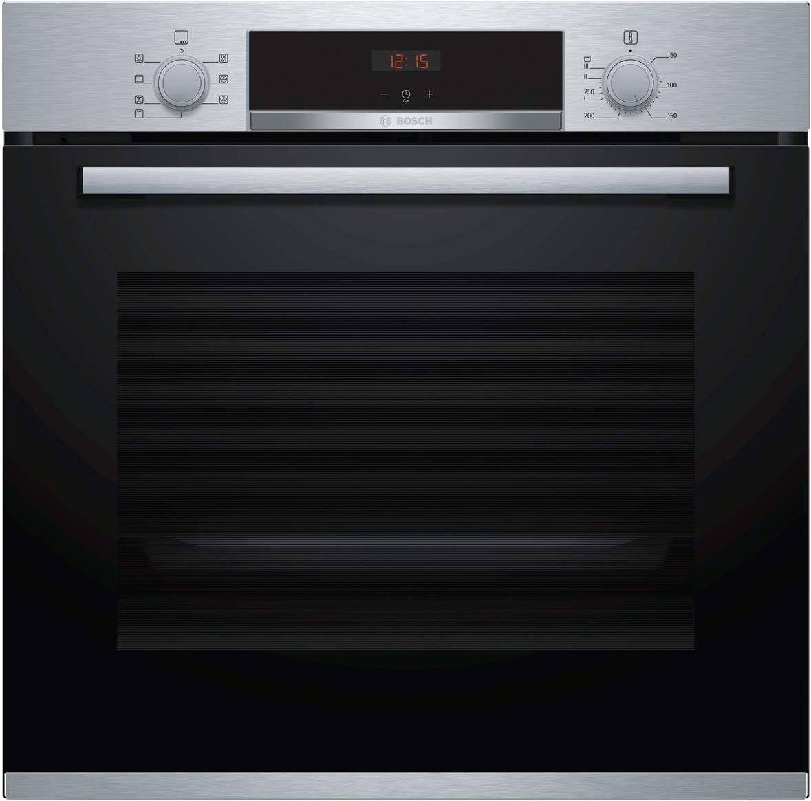 Bosch Hausgeräte HBA533BS1 - Forno da incasso serie 4, 60 x 60 cm, EcoClean Direct per la pulizia, cottura ad aria calda 3D su 3 livelli, display LED, bavaglio a scomparsa, riscaldamento rapido, [Classe di efficienza energetica A]