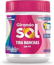 Tira Manchas Em Pó Sem Cloro Pote Girando Sol 400G, Sabão Em Pó Tira Manchas, Rosa, Poderoso Contra As Manchas Mais Difíceis, Branco Mais Branco, Colorido Mais Vivo, Sua Casa Merece O Melhor Cuidado