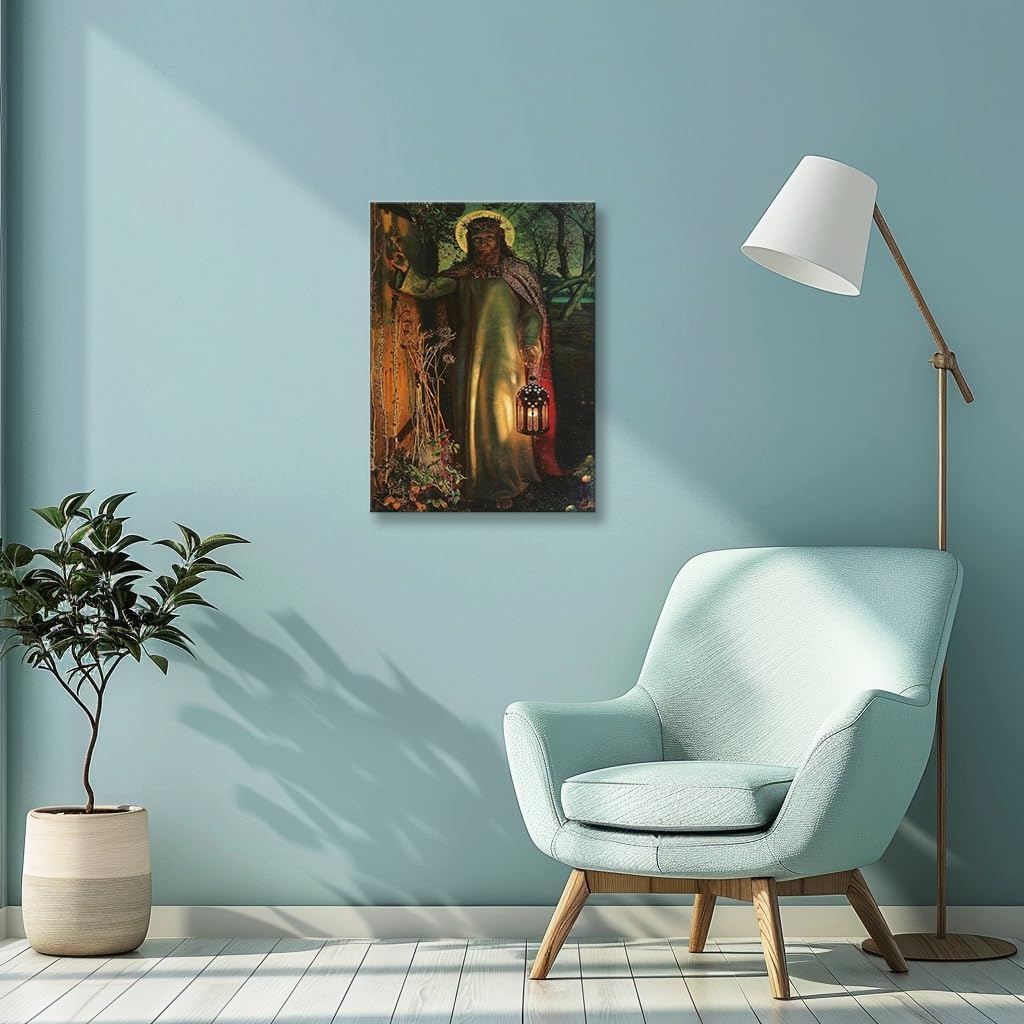 Wallpicss Jesus knocking at the Door Picture Framed Prints Light of World Famous Paintings Posters Vintage Christian Religious Canvas Wall Hanging Decorations 12x18 inches
